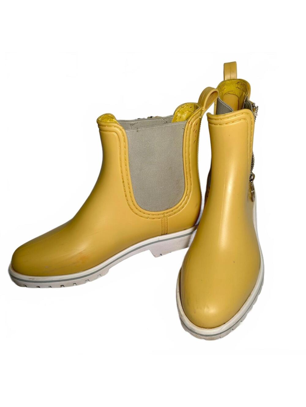 Bernardo Women’s Rain Boots Size 6 Yellow Rubber Chelsea Ankle Zip Waterproof